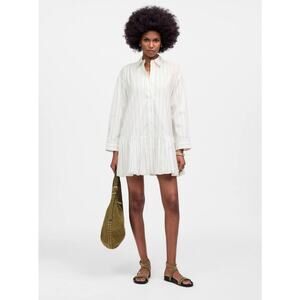 Madewell Bubble Hem Mini Pinstripe Poplin Shirtdress US Women's L New